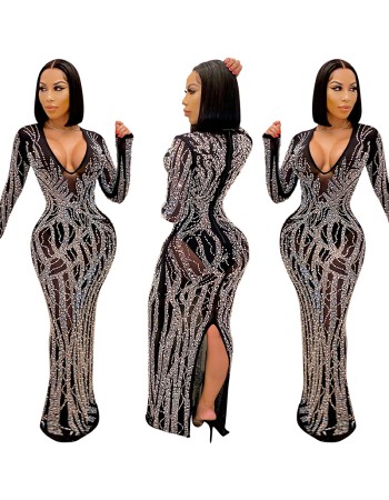 Sexy Hot Diamond Set Sequin Party Spring Sexy Dresses Women Casual X5002
