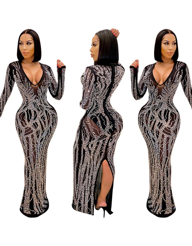 Sexy Hot Diamond Set Sequin Party Spring Sexy Dresses Women Casual X5002