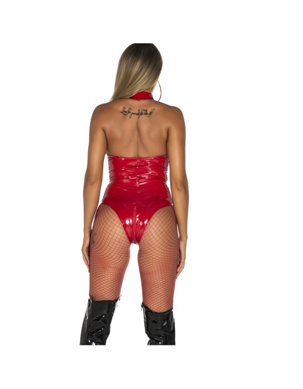 Women Sexy Mesh Chain Open Crotch Leather Erotic Catsuit M6786