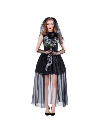 Black Lace Corpse Ghost Bride Fancy Outfit m40686