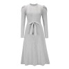 Mid-Length Wool Knit Puff Sleeve Casual High Waisted Loose Fall Dresses LQ163