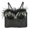 Feather Short Crop Sexy Nailed Beaded Tassel Breast Shaper Stage Top KN8130