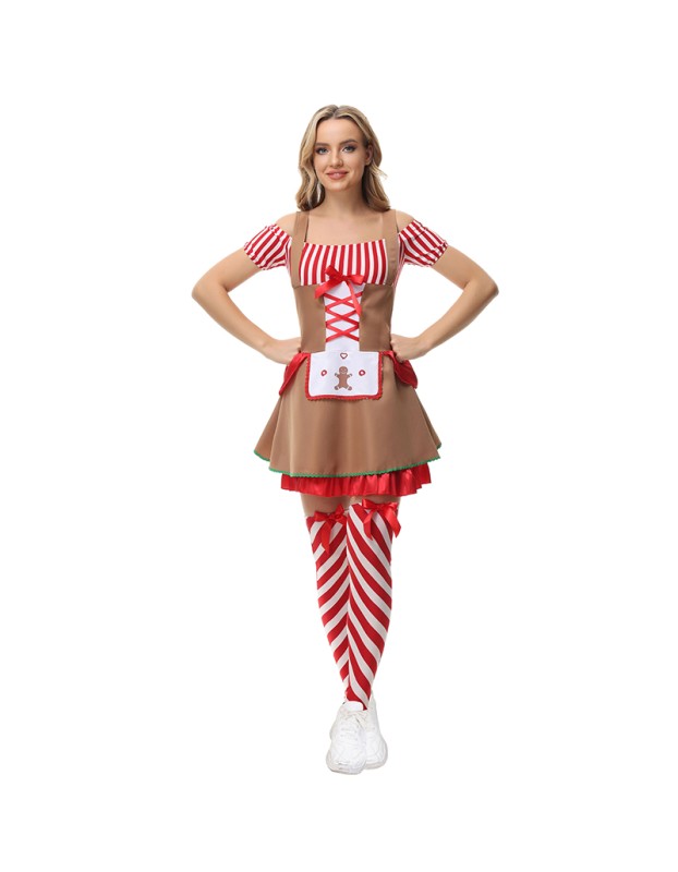 Oktoberfest Stripe Maid Cosplay Sexy Christmas Costume MS5008
