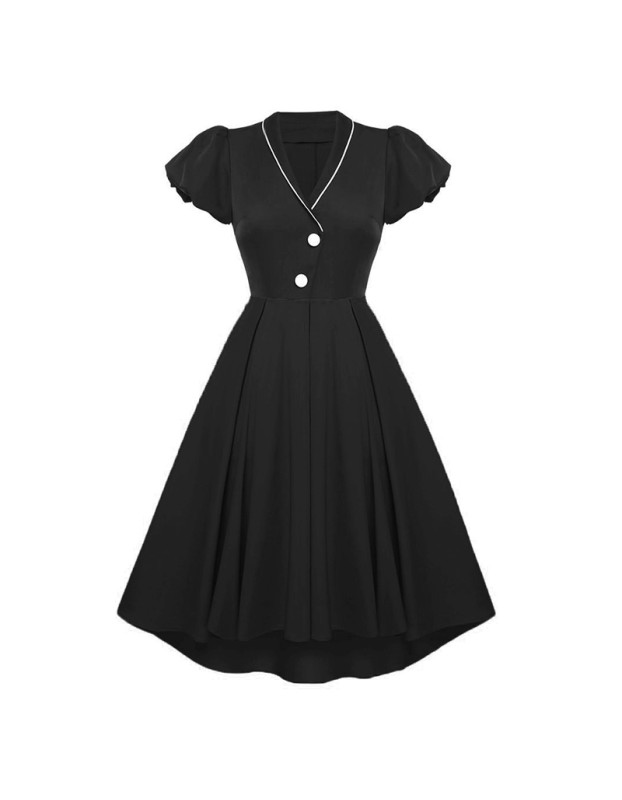 Contrast Color Christmas Formal Dovetail V-neck Puff Sleeves Dress CD1789