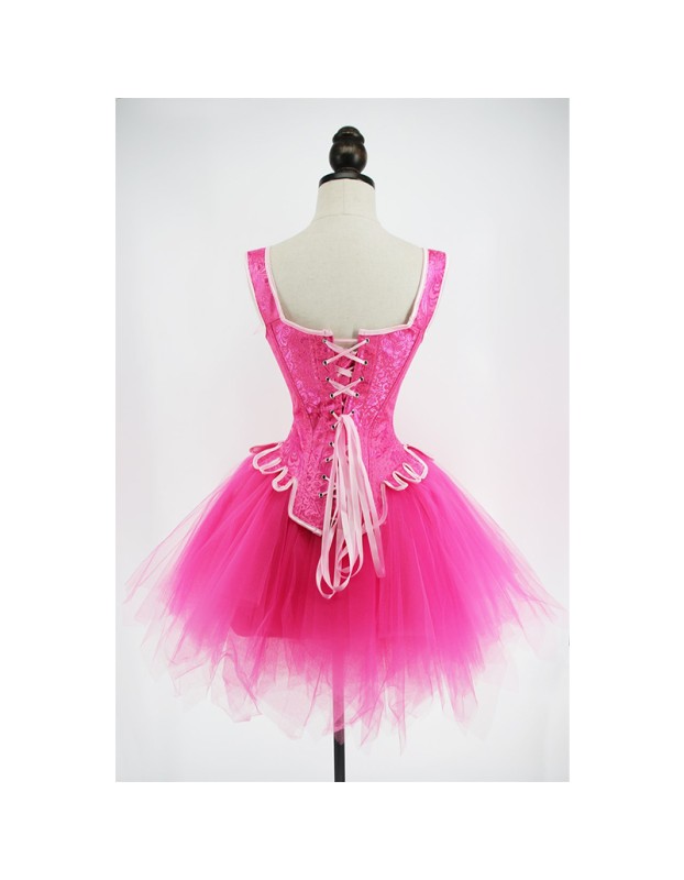 Vintage Pink Brocade Embroidered Bow Tie Corset Dress Shaping Corset WK2274
