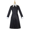 Halloween Wednesday Adams Family Costume Black Print Dress Cosplay YFZ411
