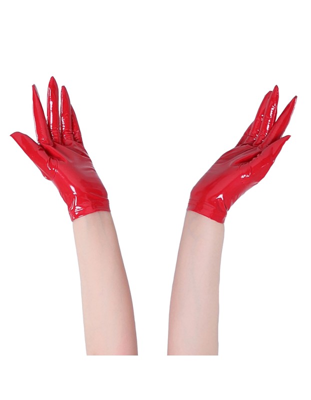European and American Short High Elastic Bright Leather PU Gloves 68323