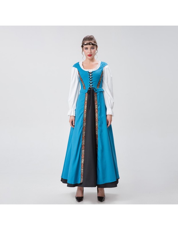 Medieval Renaissance Square Collar Waist Two-Piece Dress Retro Court Costume YM8723