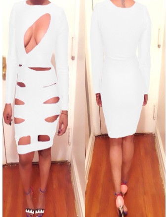 Three Colors Hollow Out Midi Bandage Bodycon Dress M3805