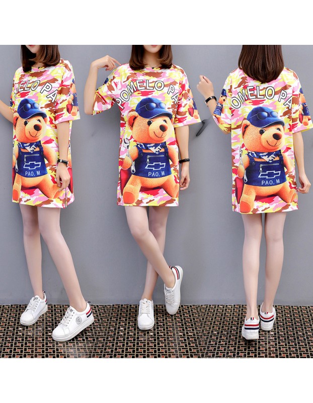 Casual Loose Cartoon Printed T Shirt Dress M8369