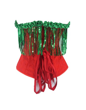 Women Christmas Corset Bustier Top with Sequin Tassels Gothic Party Night Korsett Christmas Costumes