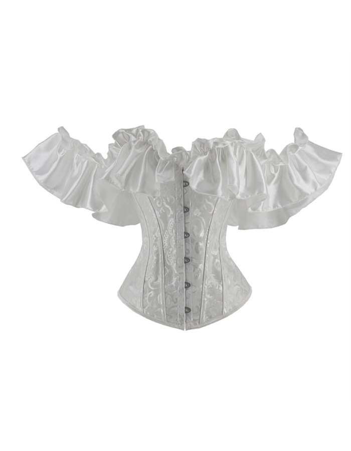 Sexy Off Shoulder Ruffles Sleeves Overbust Corset Top WK2276