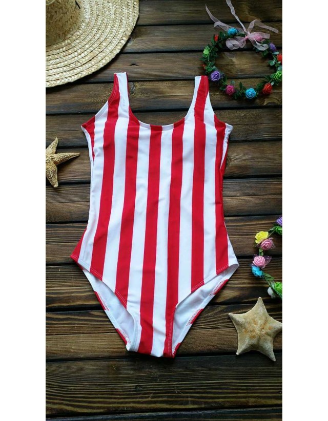 Red White Stripe Women One Piece Swimsuit With Cup ZL1806