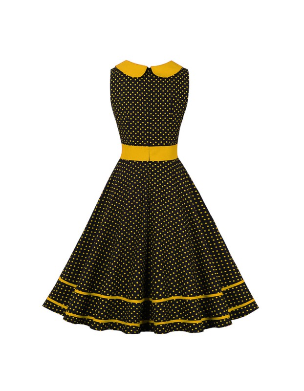 New Sstyle Women Lapel Polka Dot Color Contrast Vintage Swing Dress 3291