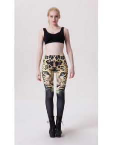 Leopard Head Print Black Leggings M9098
