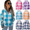 Checked Woolen Cloth Flannel Shirt Zipper Hooded Cardigan Women Coats LQ168
