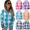 Checked Woolen Cloth Flannel Shirt Zipper Hooded Cardigan Women Coats LQ168
