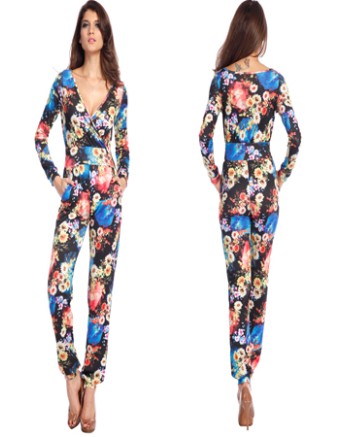 Hot Clubwear Ladies Bandage Bodycon Floral Print Jumpsuit M3744d