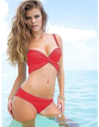 Red Coral Wrap Halter Top Bikini M5292a