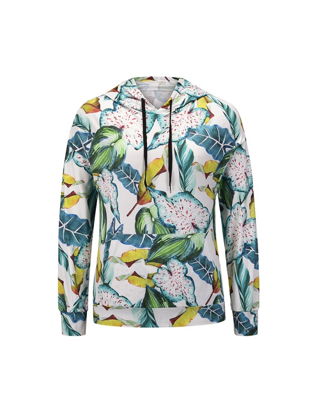 Coat Jacket Floral Print Long-Sleeved Pullover Casual Women Hoodies Fashionable LQ156