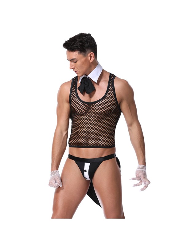 Uniform Tuxedo Sexy Lingerie Set Mesh Men Underwear M20190
