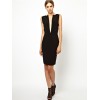 Black Open Front Patchwork Bodycon Dress Sexy Midi Dress M3623