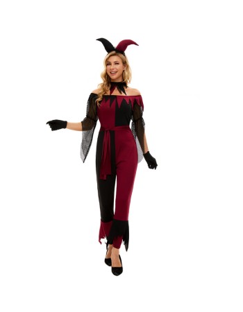 Red Sexy Circus Fancy Joker Clown Halloween Costume Cosplay M40763