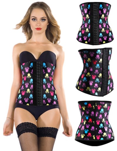 Women hot colorful print latex waist corsets M1303R