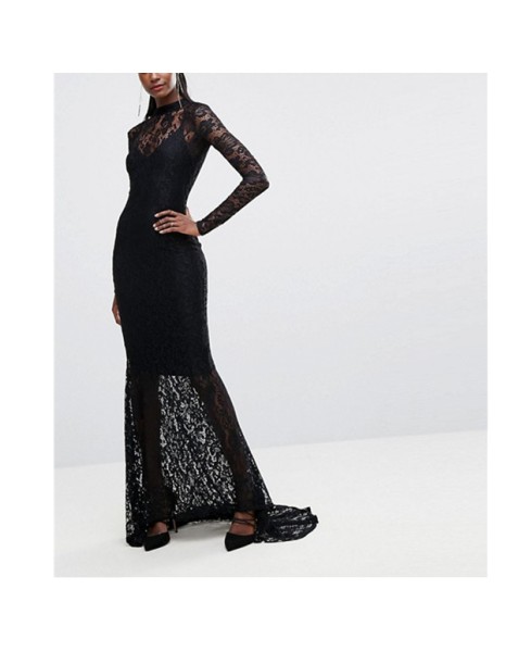 Women's Long Sleeve Black Lace Party Long Dress M18049
