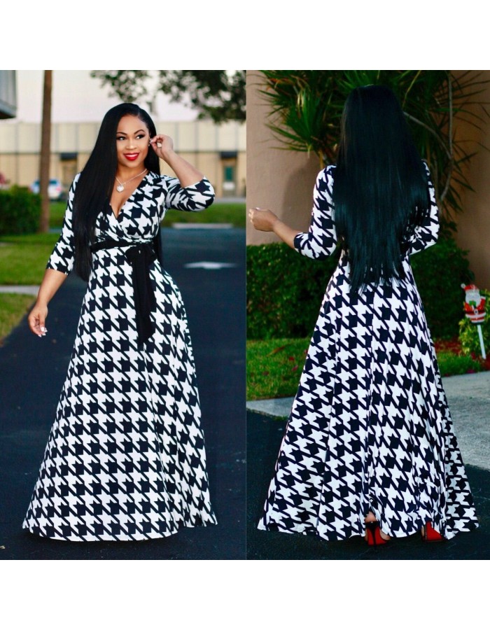 Hot Sale Long Printed Lady Dresses Casual Maxi Dress Women M8193