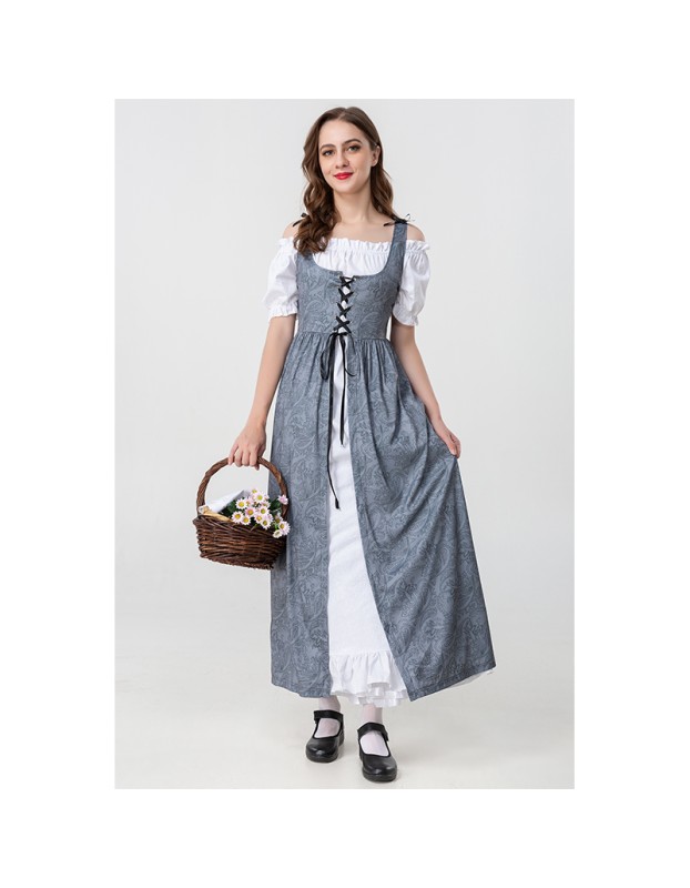 Square Collar Tie Horn Sleeve Swing Skirt Stage Performance Dress YM0916