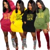 Letter Print Casual Long Hooded Tops Streetwear M8491