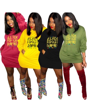 Letter Print Casual Long Hooded Tops Streetwear M8491