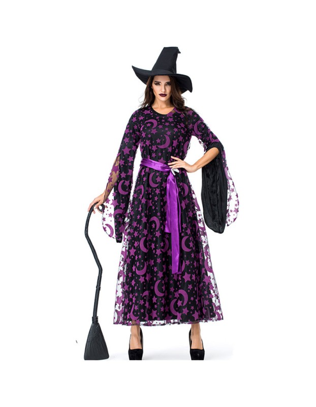 Print Funny Magic Broom Witch Cosplay Costume Wizard Jumpsuit Halloween M40768