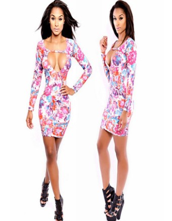 Colorful Print Sexy Bodycon Dress M2321