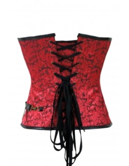 Red color corset Zipper Front leather cup top corset Halter design chain 14 steel boned corset