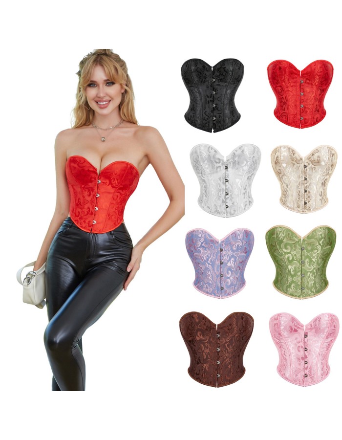 Plus Size S-6XL Sexy Strapless Tube Tops Women Overbust Jacquard Bustiers Waist Corset