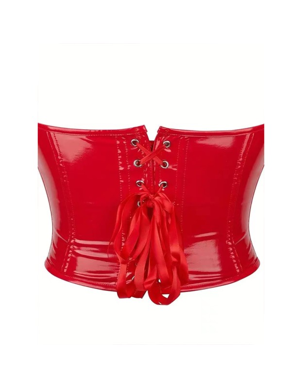 Heart Shaped Shiny Leather Plastic Tight Waistband PVC Breast Support Corset AM22116