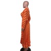 Sexy Women's V-neck Long Sleeve Exquisite Printed Pleated Dress YM8632