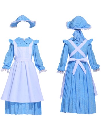 British colonial farm dress girls costume children blue dot dress cosplayM40648