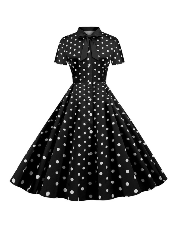 Spot Goods Bow Print Party Slim Striped Casual Summer Midi Dresses JY14771