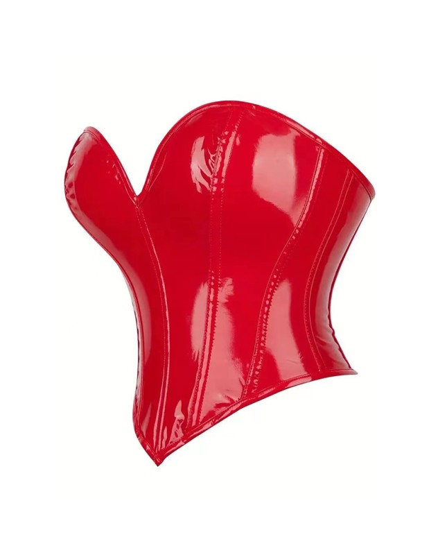 Heart Shaped Shiny Leather Plastic Tight Waistband PVC Breast Support Corset AM22116