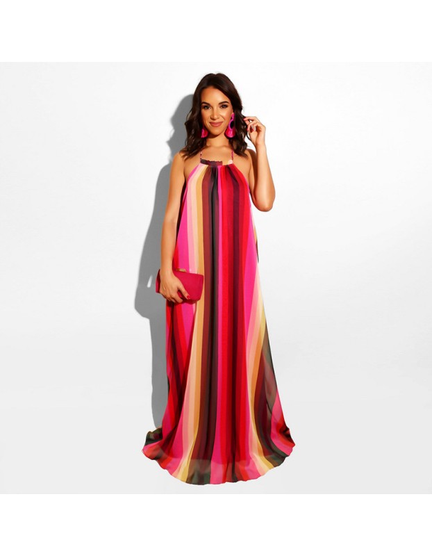 Halter Style Women Casual Loose Beach Maxi Dress M8388