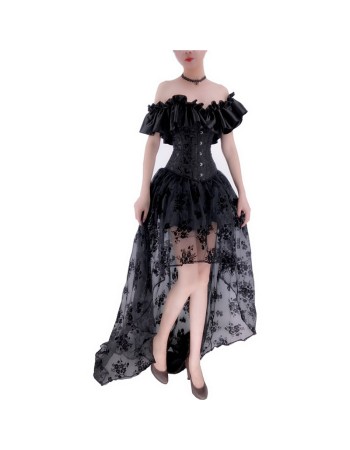 Shapewear Set Skirt Breast Holding Lace Short Sleeve Peplum Court Corset Dress WK2276A