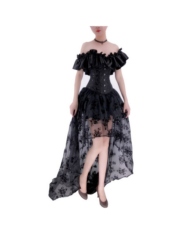 Shapewear Set Skirt Breast Holding Lace Short Sleeve Peplum Court Corset Dress WK2276A