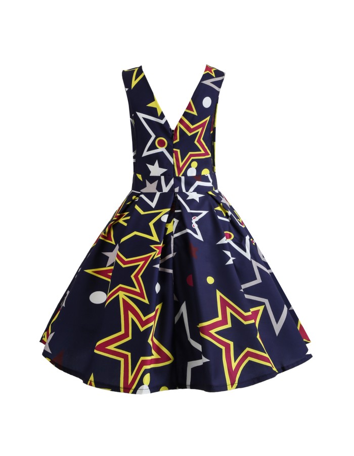 V Neck Print Backless Sexy Short Dress M30341