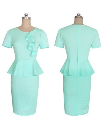 Women Pure Pure Color Ruffles Short Sleeve Dress M30238