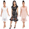 round neck lace mermaid  see-through  party midi dress M30173