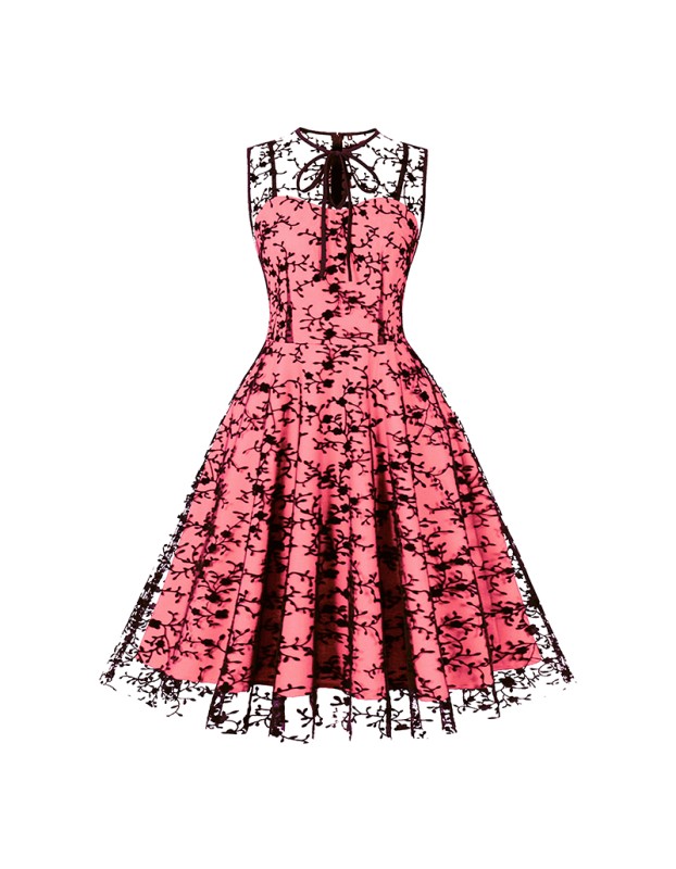 Women Gauze Embroidery Waist Sleeveless Lolita Court Swing Midlength Dress 5122
