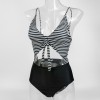 Black White Striped Hollow Out Sexy Two Pieces Bikini Swimsuit 18005L